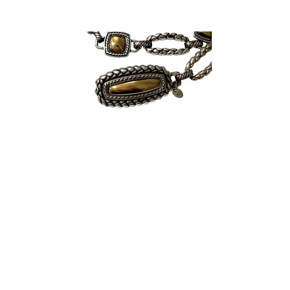 Brighton Mixed Metal Silver Gold Tone Square Cabochon Link Chain Belt Adjustable - Picture 4 of 7